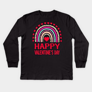 Happy Valentines Day Leopard Rainbow for Girls Kids Womens Kids Long Sleeve T-Shirt